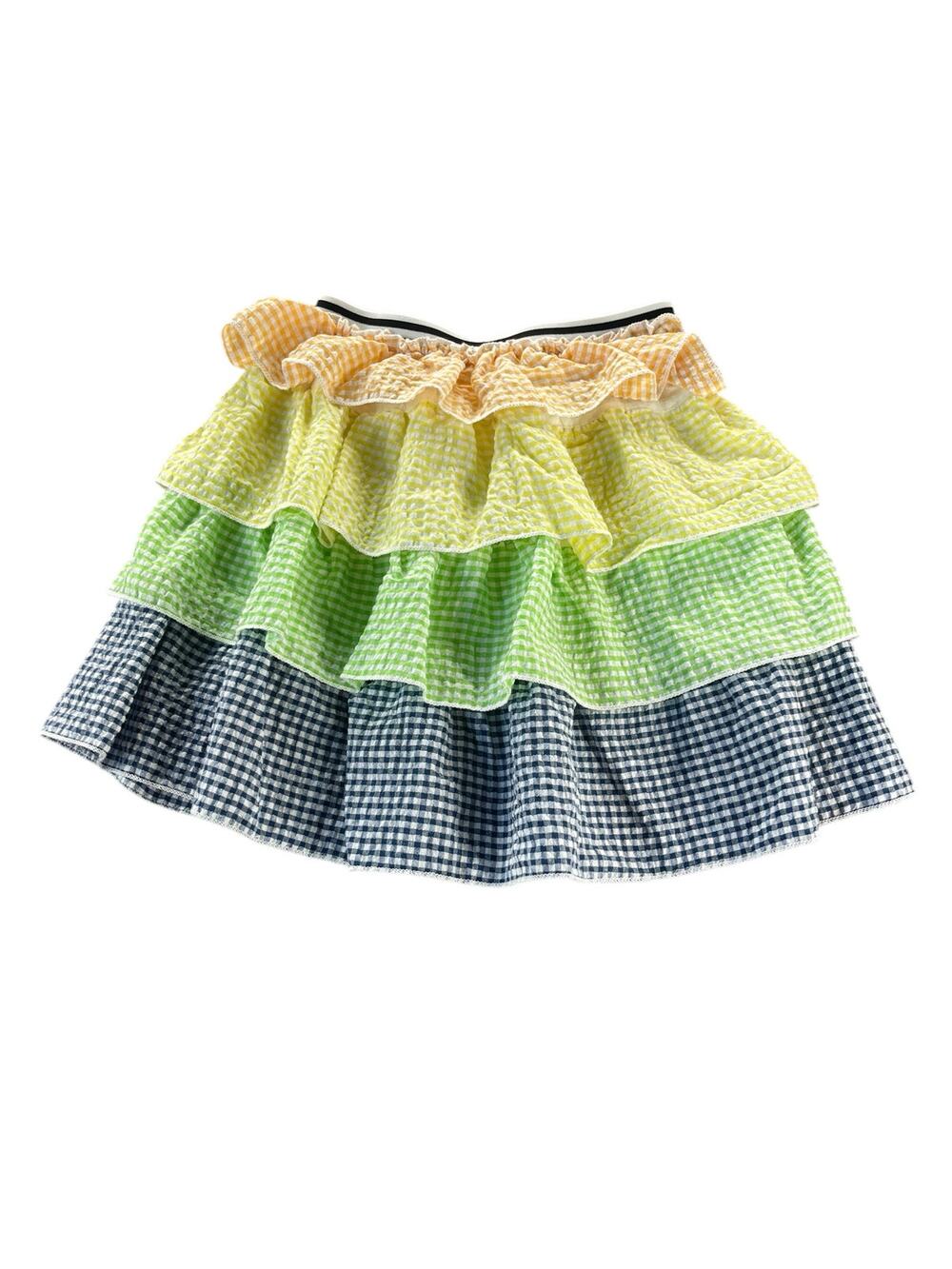 Unbranded Girls Mixed Media Tiered Multicolored Gingham Ruffle Skirt Youth